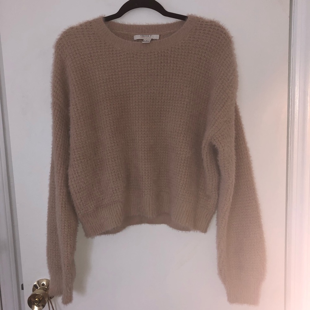 Fuzzy Beige Cropped Sweater